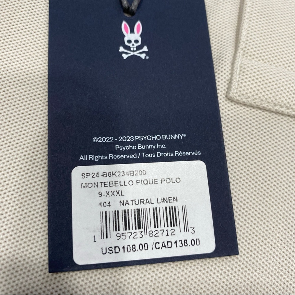 Psycho Bunny Men's Cream Polo with Orange Logo Montebello Pique Polo 100% Cotton - Picture 9 of 11